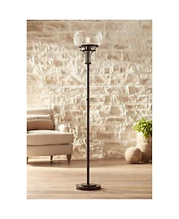 Franklin Iron Works Luz Industrial Torchiere Floor Lamp Standing 72 1/2" Tall Oil Rubbed Bronze Clear Glass for Living Room Bedroom Office House