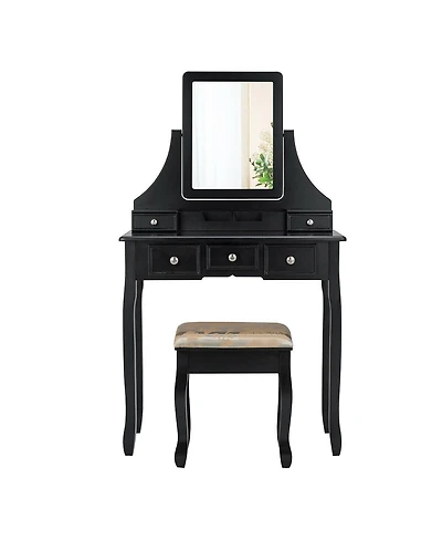 Sugift Makeup Vanity Set with Mirror and Cushioned Stool