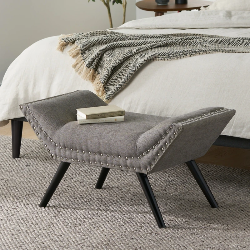 Streamdale Luxe Contemporary Upholstered Ottoman Bench with Splayed Birch Legs