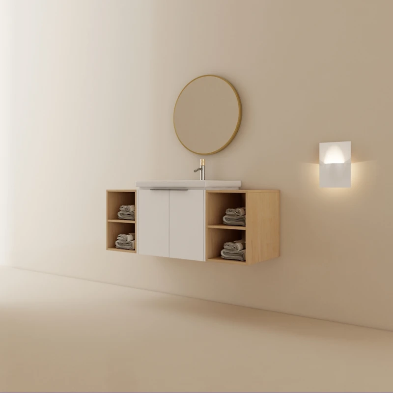 Wall-Mounted Vanity with Storage Cabinet & Smooth Ceramic Basin