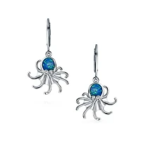 Bling Jewelry Nautical Synthetic Blue Opal Marine Life Lever back Octopus Dangle Earrings Sterling Silver