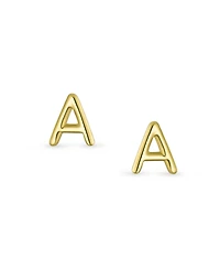 Bling Jewelry Abc Minimalist Yellow 14K Gold Capital Block Alphabet Letter Initial Stud Earrings Safety Ball Screw Back
