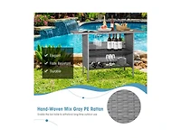 Slickblue Outdoor Patio Wicker Bar Table with Metal Shelves