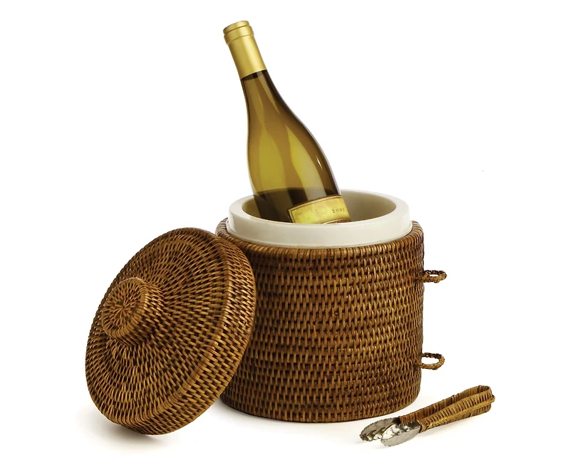 Burma Rattan Ice Box & Tongs