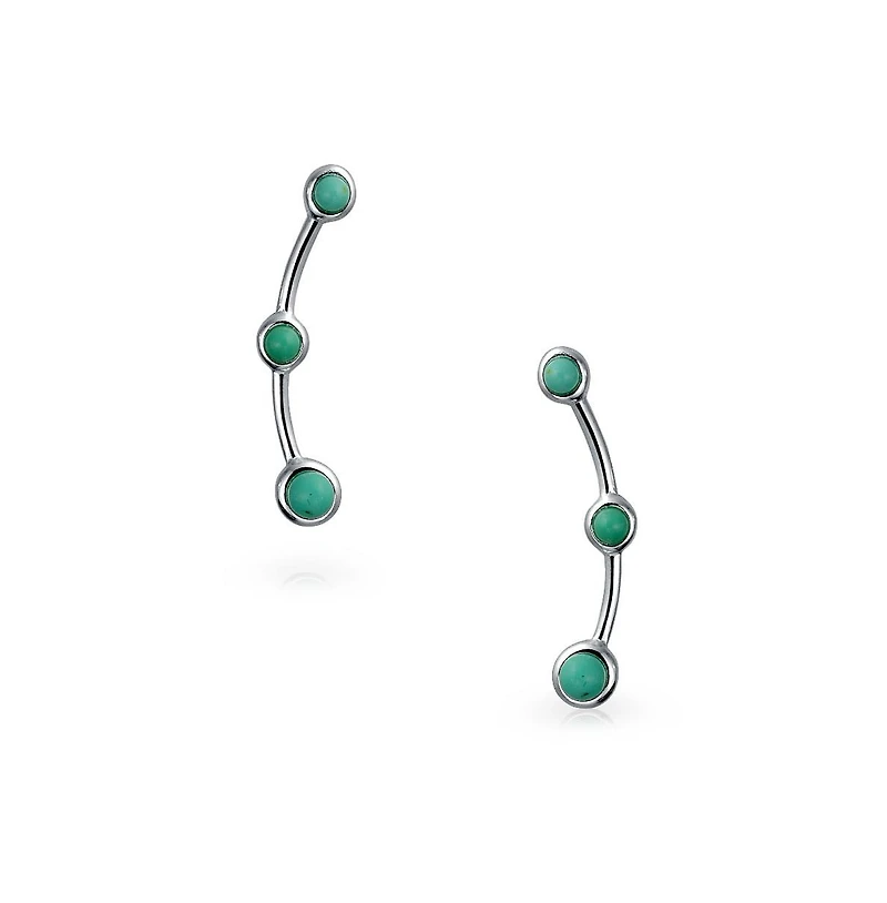 Bling Jewelry Minimalist 3 Blue Natural Turquoise Curved Ear Pin Warp Climbers Earrings Ear Crawlers Sterling Silver