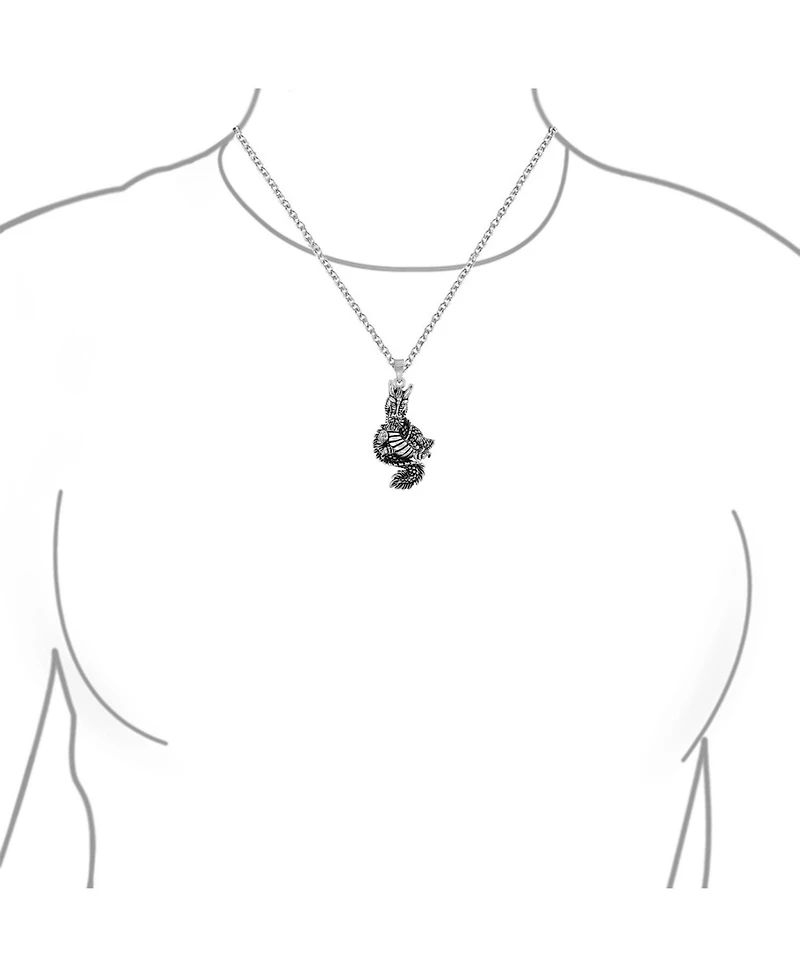 Bling Jewelry Ancient Chinese Zodiac Dragon Pendant Necklace Oxidized Sterling Silver Asian Astrology