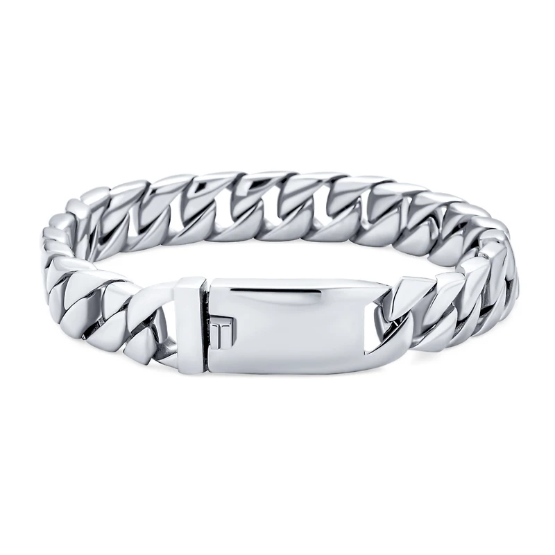Bling Jewelry Solid Heavy Miami Curb Link Chain Bracelet Stainless Steel 8.5 Inch