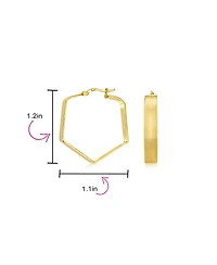Bling Jewelry Geometric Flat Hexagon Hoop Earrings Gold Plated Sterling Silver 1.25 Inch