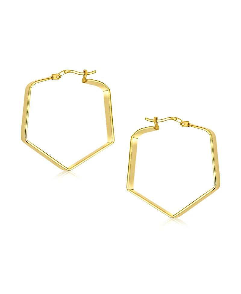 Bling Jewelry Geometric Flat Hexagon Hoop Earrings Gold Plated Sterling Silver 1.25 Inch