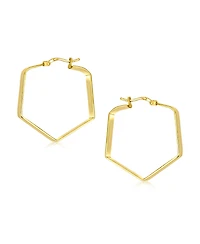 Bling Jewelry Geometric Flat Hexagon Hoop Earrings Gold Plated Sterling Silver 1.25 Inch