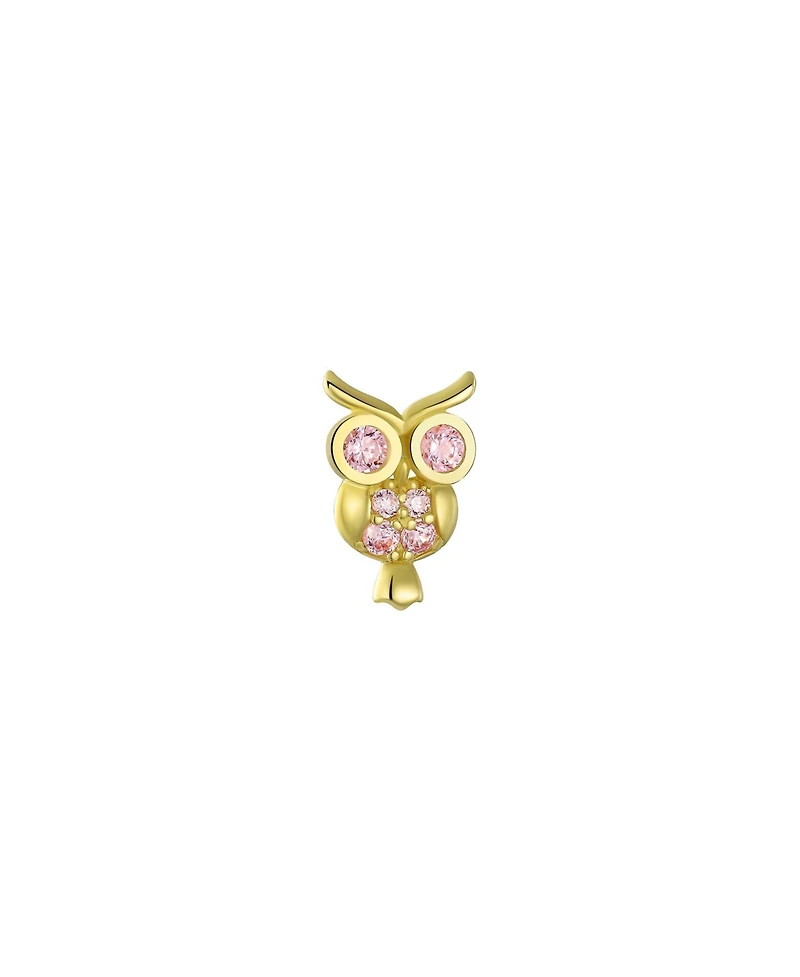 Bling Jewelry Tiny Pink Cz Lucky Wise Owl Bird Helix Cartilage Ear Lobe Piercing Daith 1 Piece Stud Earring Cubic Zirconia14K Yellow Gold Screw back