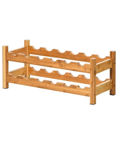 Sugift 2-Tier 12 Bottles Bamboo Storage Shelf Wine Rack