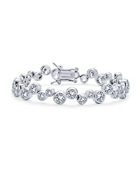 Bling Jewelry Modern Zigzagged Staggered Geometric Cz Round Bezel Set Bubble Zirconia Tennis Bracelet Women Prom 7.5 Inch