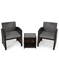 Sugift 3 Pieces Pe Rattan Wicker Furniture Set with Cushion Sofa Coffee Table for Garden