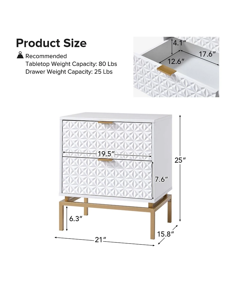 Hulala Home Mid-century Volkard 25'' Tall 2-Drawer Nightstand with a Metal Base
