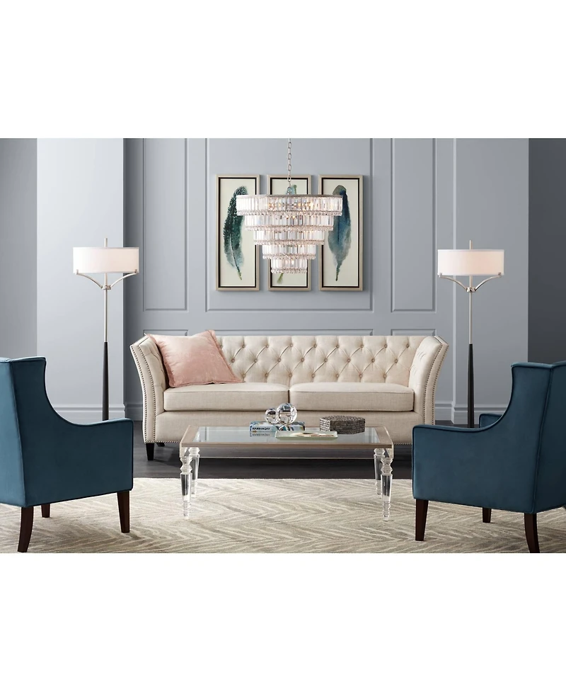 360 Lighting Avery Modern Shabby Chic Standing Floor Lamp 62" Tall Black Brushed Nickel Silver White Linen Fabric Drum Shade Decor for Living Room Rea