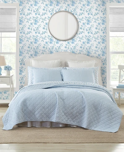 Laura Ashley Oxford Stripe Reversible 3 Piece Quilt Set, King