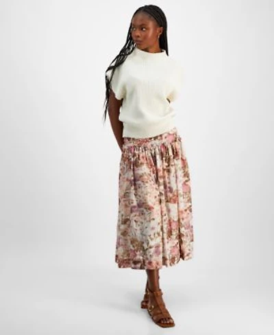 En Saison Womens Karalie Mock Neck Knit Sweater Amoret Printed Side Zip Midi Skirt