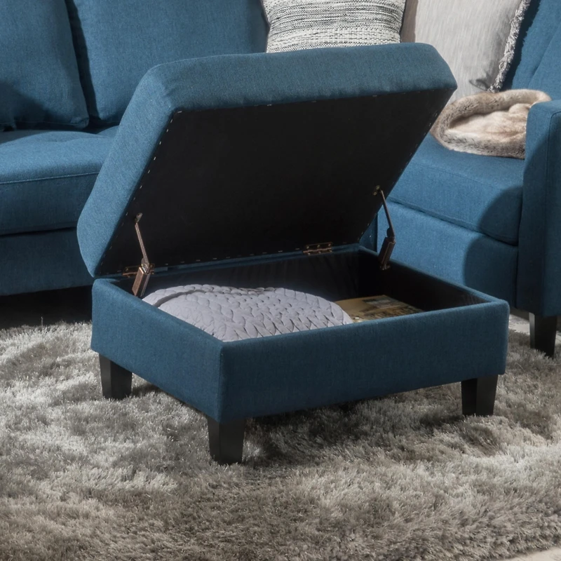 Streamdale Furniture Contemporary Woven Storage Ottoman with Tufted Accents and Birch Legs