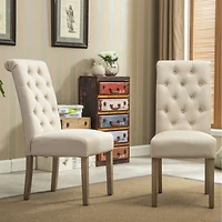 Solid Wood Tufted Parsons Dining Chair, Set of 2, Tan