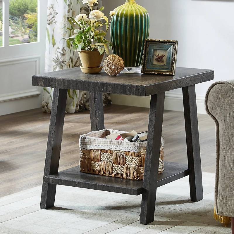 Streamdale Furniture Contemporary Replicated Wood Shelf Coffee Set Table in Charcoal Finish