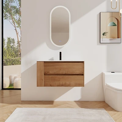 Streamdale 36" Wall Mounting Bathroom Vanity With Ceramic Sink, Soft Close Drawer