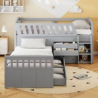 Streamdale Loft and Platform Bed with Drawers and Guardrails (White)