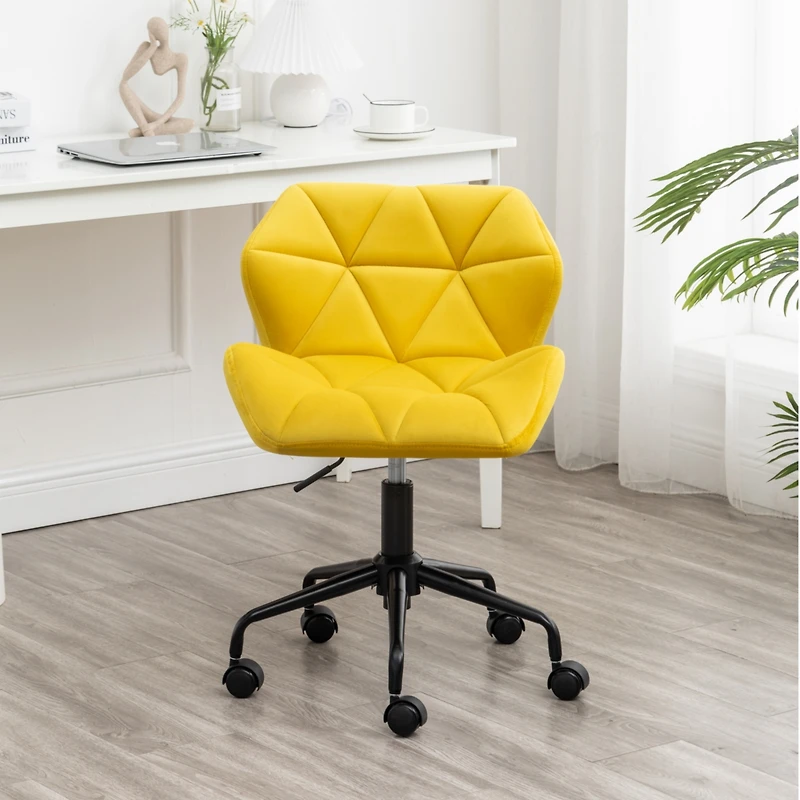 Simplie Fun Diamond Tufted Adjustable Swivel Office Chair, Yellow