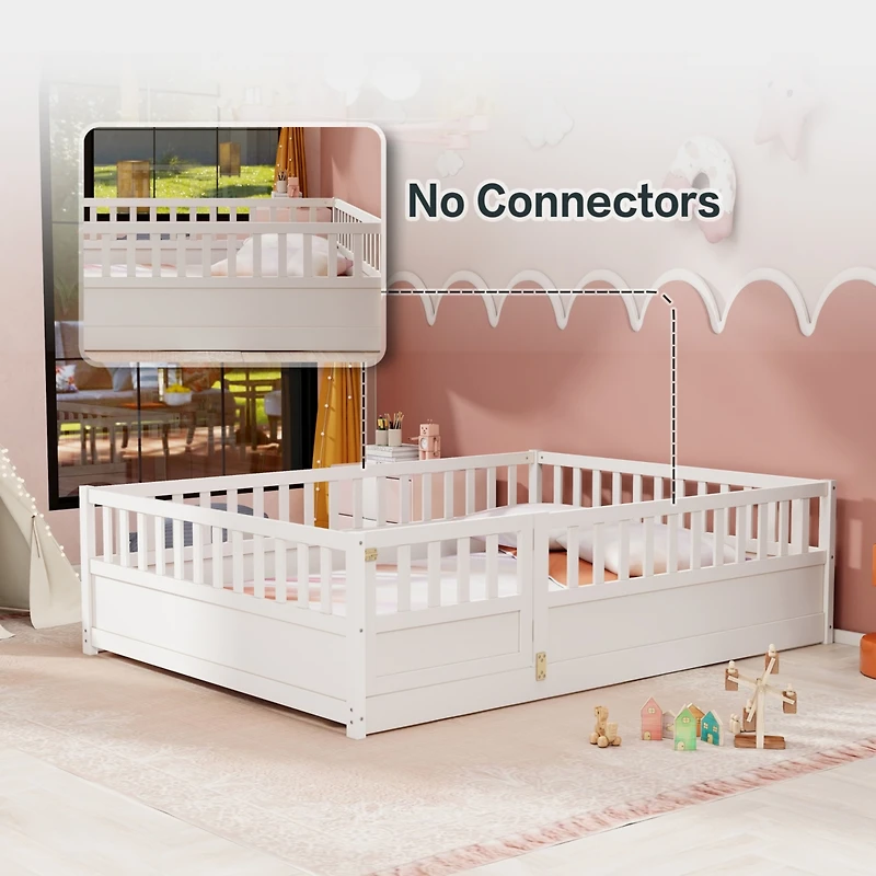 Streamdale Montessori Floor Bed Frame with High Barrier and Door