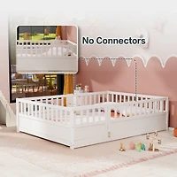 Streamdale Montessori Floor Bed Frame with High Barrier and Door