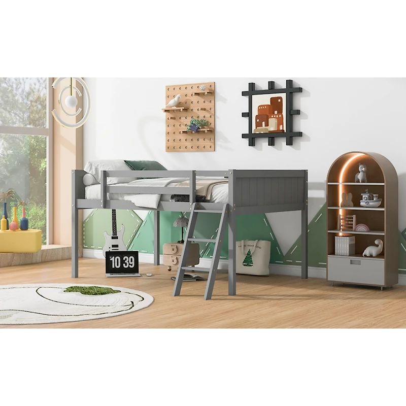 Streamdale Full Wood Low Loft Bed with Ladder