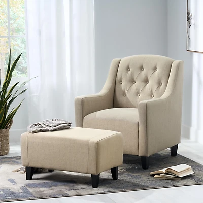 Streamdale Neutral Beige Upholstered Chair and Footstool for Comfortable Lounging