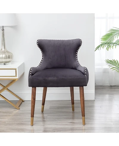 Simplie Fun Contemporary Velvet Upholstered Nailhead Trim Accent Chair, Gray