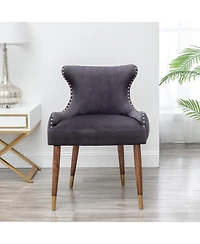 Simplie Fun Contemporary Velvet Upholstered Nailhead Trim Accent Chair, Gray
