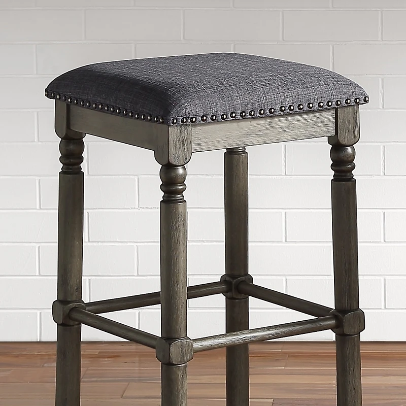 Streamdale Furniture Wood Upholstered Swivel Counter Height Stool, Set of 2, Grey