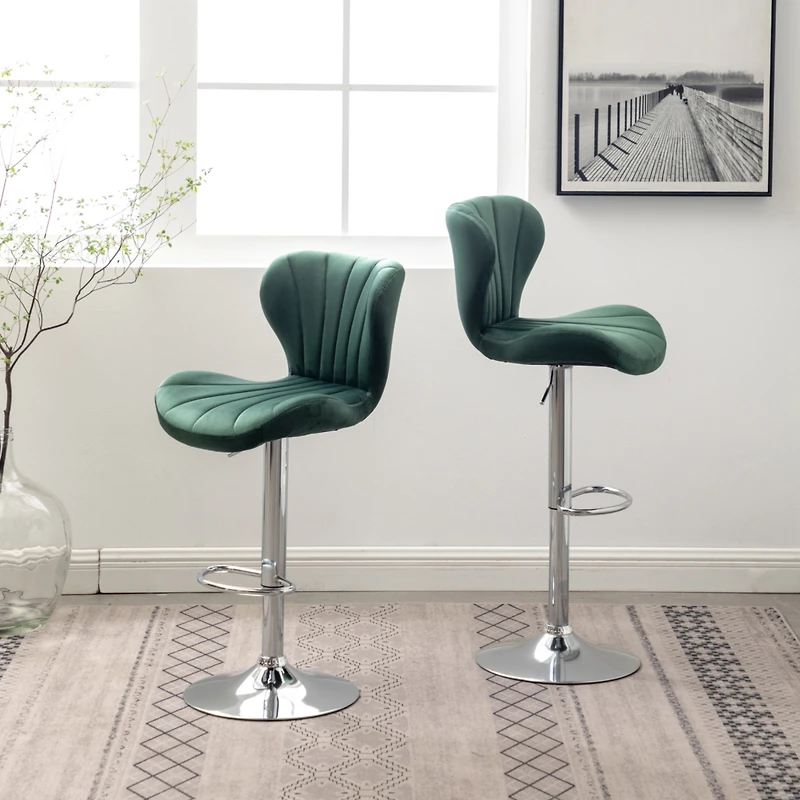 Streamdale Furniture Upholstered Adjustable Swivel Barstools in Green, Set of 2