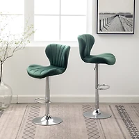 Streamdale Furniture Upholstered Adjustable Swivel Barstools in Green, Set of 2
