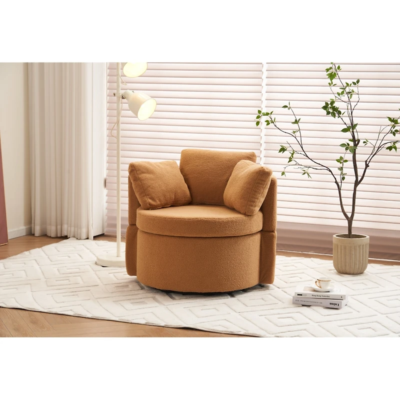 Simplie Fun Teddy Fabric Swivel And Storage Chair With Back Cushion For Living Room, Khaki