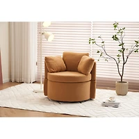 Simplie Fun Teddy Fabric Swivel And Storage Chair With Back Cushion For Living Room, Khaki