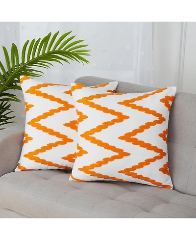 Caromio 2Pcs Chevron Embroidered Decorative Throw Pillow Covers 16" x 16"