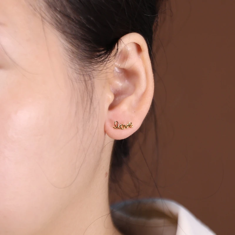 Bling Jewelry Inspirational Saying Script Words Love Stud Earrings Gold Plated Sterling Silver