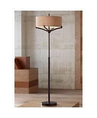 Tremont Modern Mid Century Floor Lamp Standing 62" Tall Deep Bronze Metal Tan Burlap Drum Shade for Living Room Reading Bedroom Office House Home
