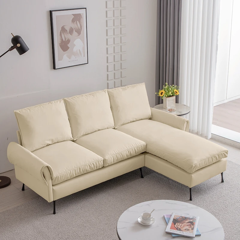 Streamdale Modern Technical Leather Sofa with Reversible Chaise Lounge