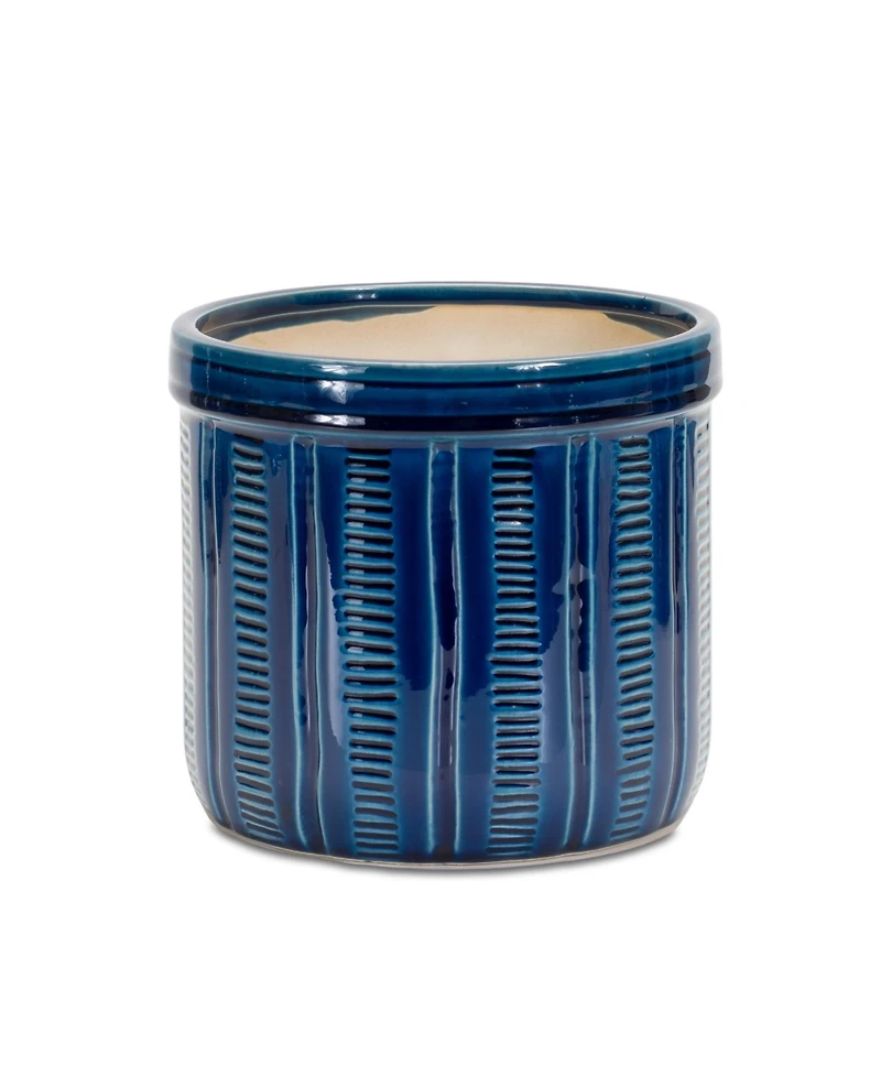 Slickblue Set of 3 Blue Etched Terra Cotta Pot Planters for Charming Indoor and Outdoor Decor
