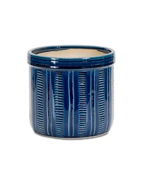 Slickblue Set of 3 Blue Etched Terra Cotta Pot Planters for Charming Indoor and Outdoor Decor