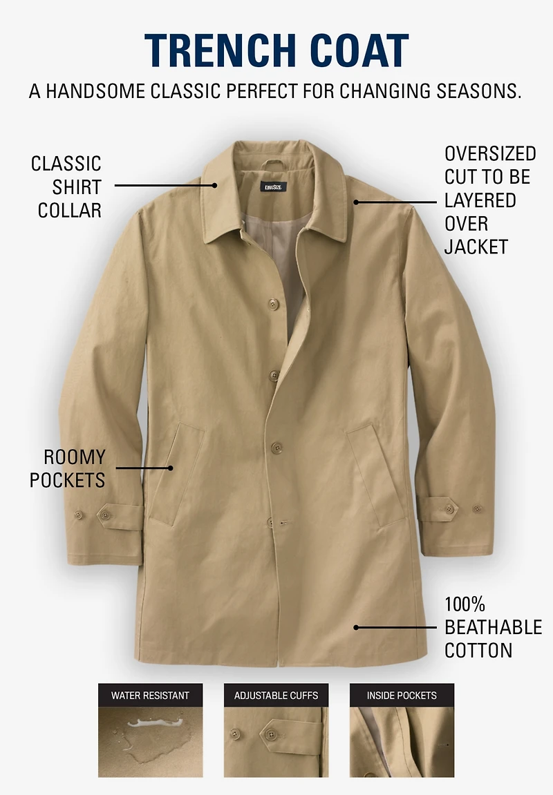 KingSize Big & Tall Water-Resistant Trench Coat