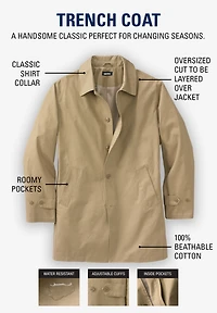 KingSize Big & Tall Water-Resistant Trench Coat