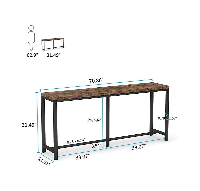 Tribesigns 70.9 inch Extra Long Sofa Table, Narrow Console Table Behind Couch, Rustic Entryway Table Industrial Skinny Hallway Table for Living Room