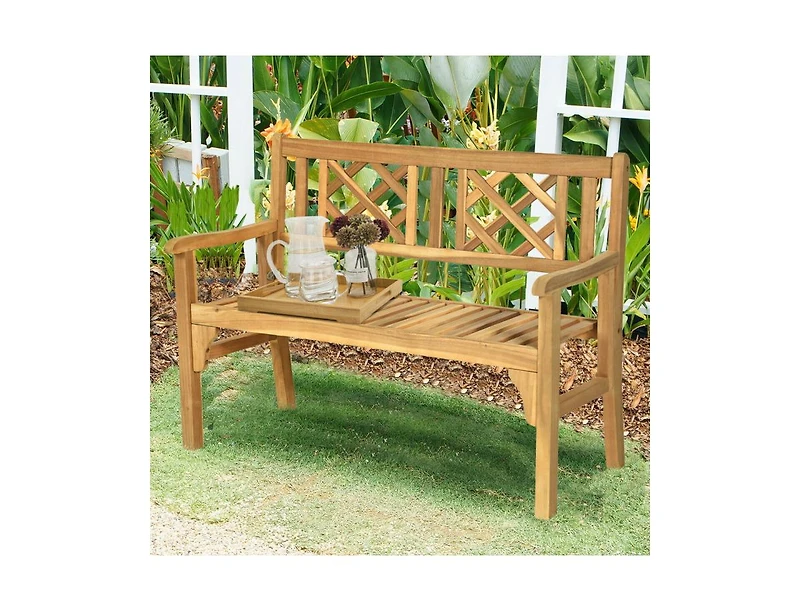 Slickblue Patio Foldable Bench with Curved Backrest and Armrest
