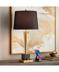 Possini Euro Design Wayne 29 1/4" Tall Modern End Table Lamp Usb Port Brass Finish Metal Black Marble Single Living Room Charging